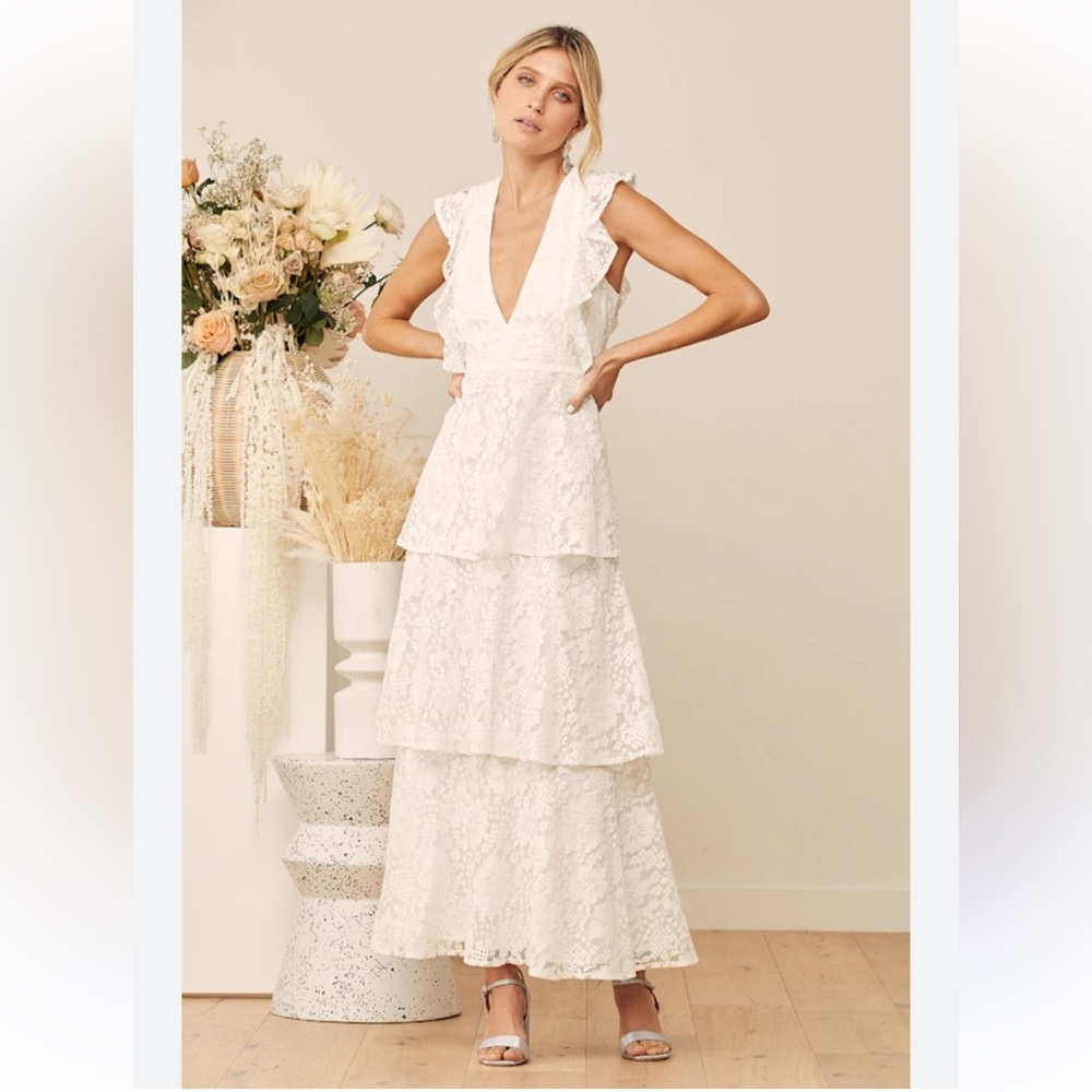 Lulu's Ivory Lace Tiered Maxi Dress